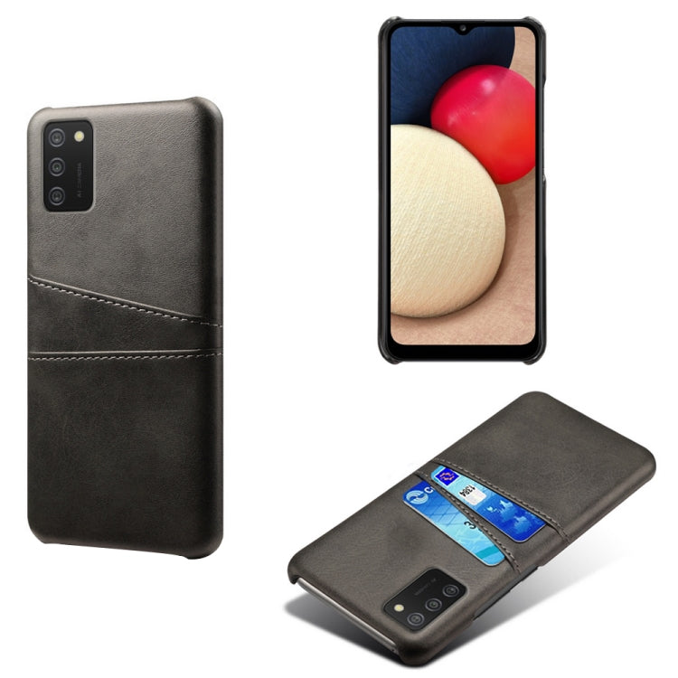 For Samsung Galaxy A02s Calf Texture PC + PU Leather Back Cover Shockproof Case with Dual Card Slots