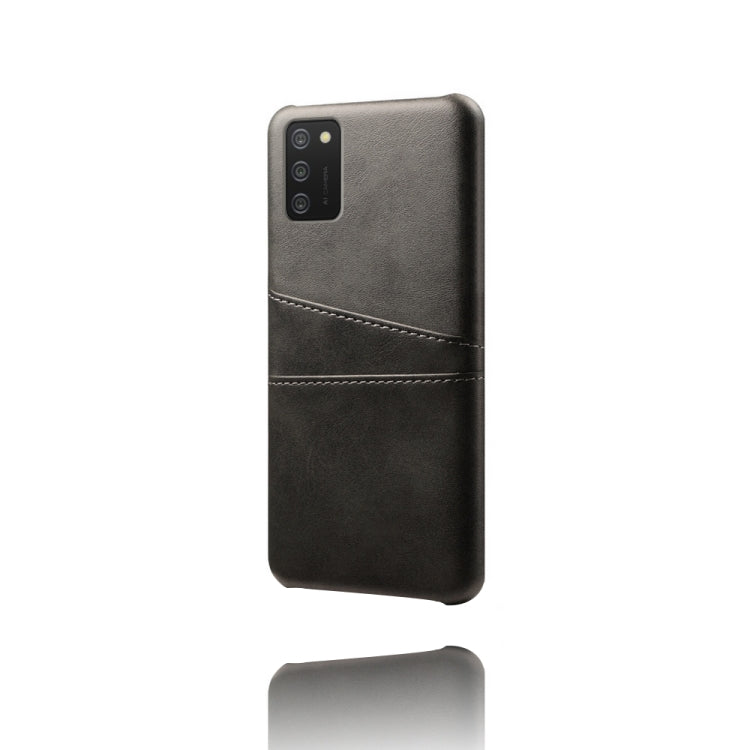 For Samsung Galaxy A02s Calf Texture PC + PU Leather Back Cover Shockproof Case with Dual Card Slots