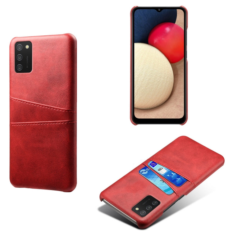 For Samsung Galaxy A02s Calf Texture PC + PU Leather Back Cover Shockproof Case with Dual Card Slots