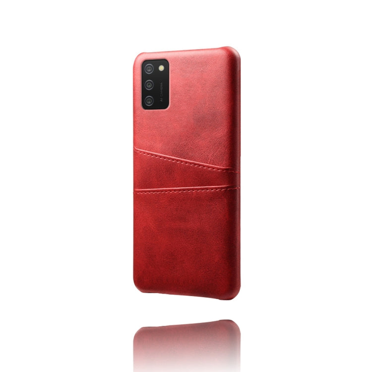 For Samsung Galaxy A02s Calf Texture PC + PU Leather Back Cover Shockproof Case with Dual Card Slots