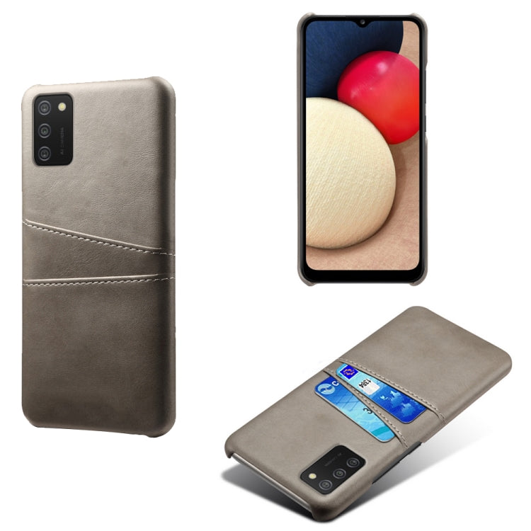 For Samsung Galaxy A02s Calf Texture PC + PU Leather Back Cover Shockproof Case with Dual Card Slots