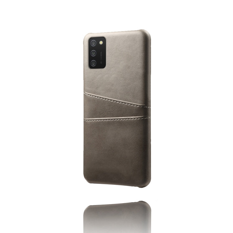 For Samsung Galaxy A02s Calf Texture PC + PU Leather Back Cover Shockproof Case with Dual Card Slots