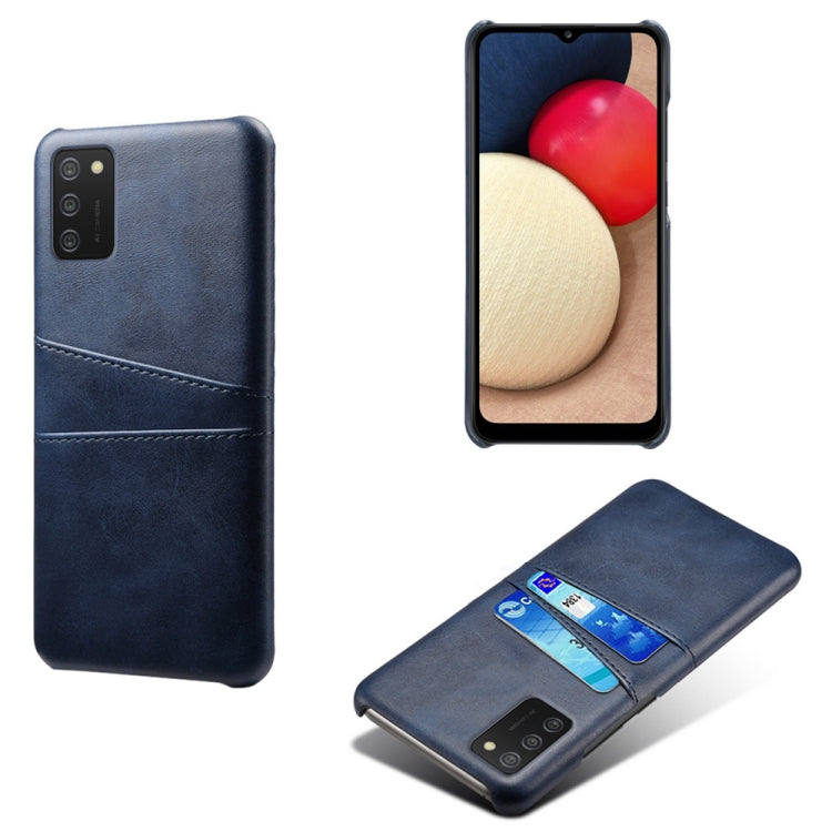 For Samsung Galaxy A02s Calf Texture PC + PU Leather Back Cover Shockproof Case with Dual Card Slots