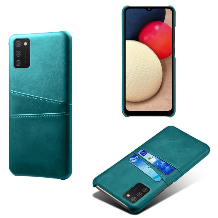 For Samsung Galaxy A02s Calf Texture PC + PU Leather Back Cover Shockproof Case with Dual Card Slots