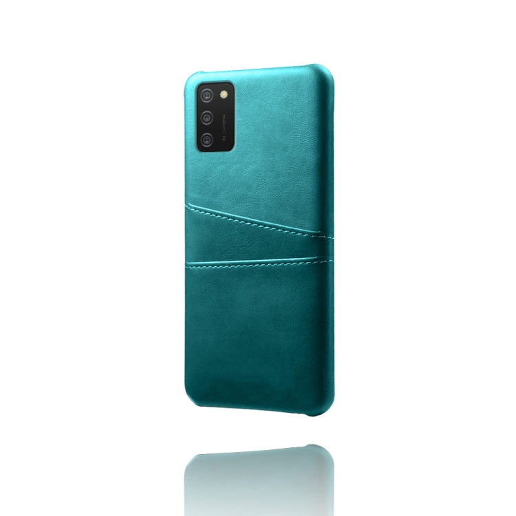 For Samsung Galaxy A02s Calf Texture PC + PU Leather Back Cover Shockproof Case with Dual Card Slots