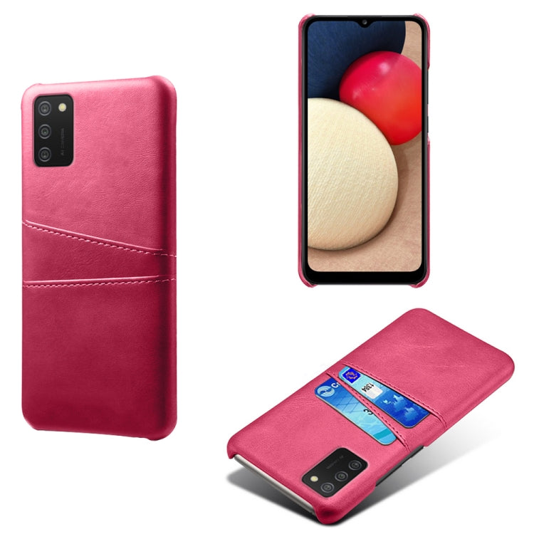 For Samsung Galaxy A02s Calf Texture PC + PU Leather Back Cover Shockproof Case with Dual Card Slots