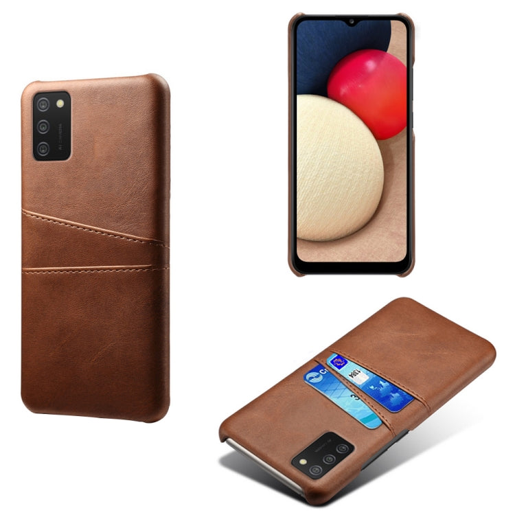 For Samsung Galaxy A02s Calf Texture PC + PU Leather Back Cover Shockproof Case with Dual Card Slots