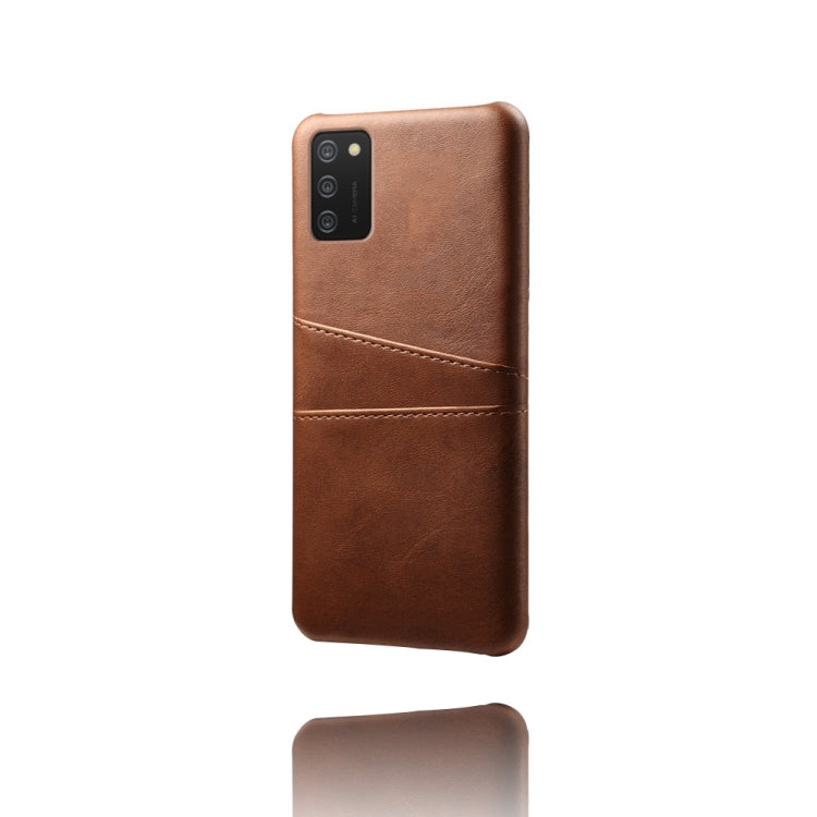 For Samsung Galaxy A02s Calf Texture PC + PU Leather Back Cover Shockproof Case with Dual Card Slots