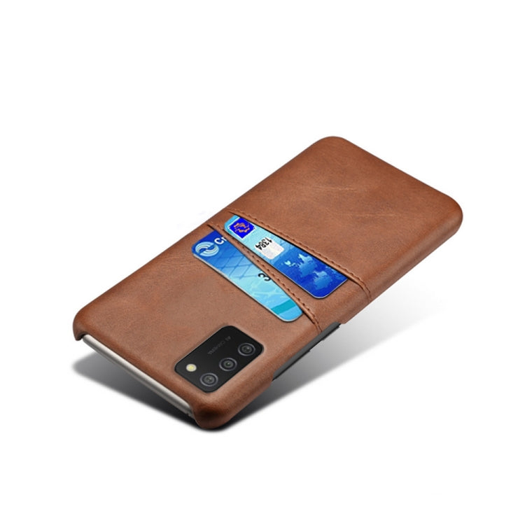 For Samsung Galaxy A02s Calf Texture PC + PU Leather Back Cover Shockproof Case with Dual Card Slots