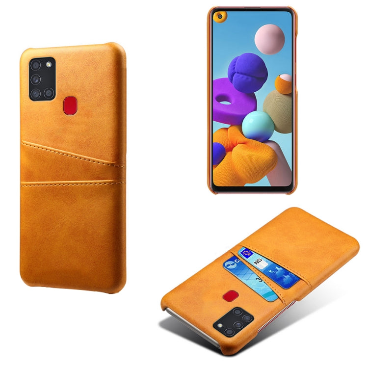 For Samsung Galaxy A21s Calf Texture PC + PU Leather Back Cover Shockproof Case with Dual Card Slots