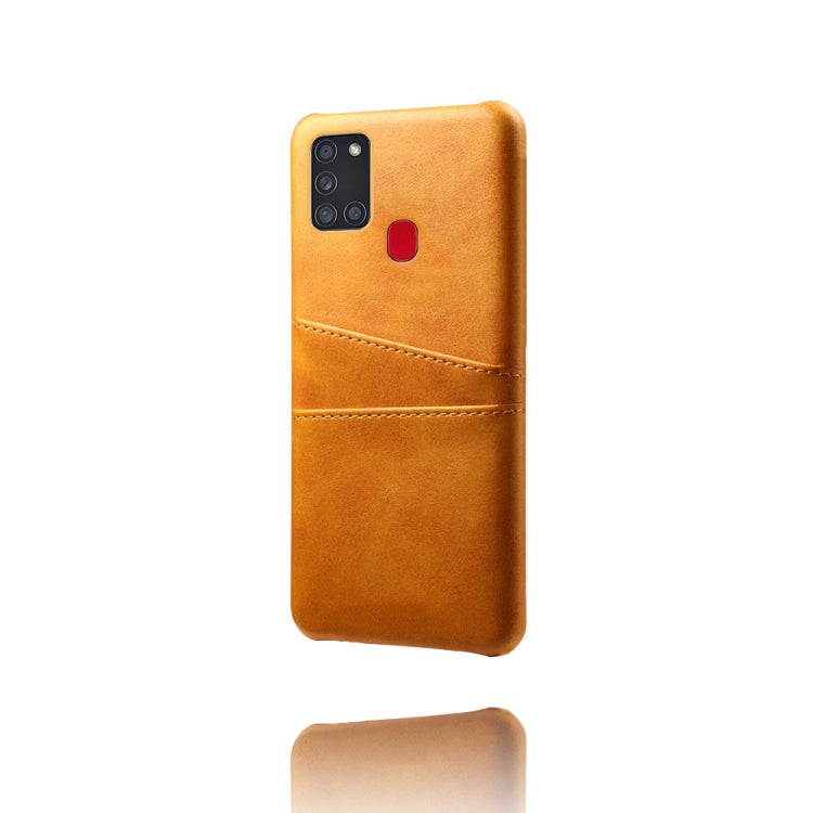 For Samsung Galaxy A21s Calf Texture PC + PU Leather Back Cover Shockproof Case with Dual Card Slots