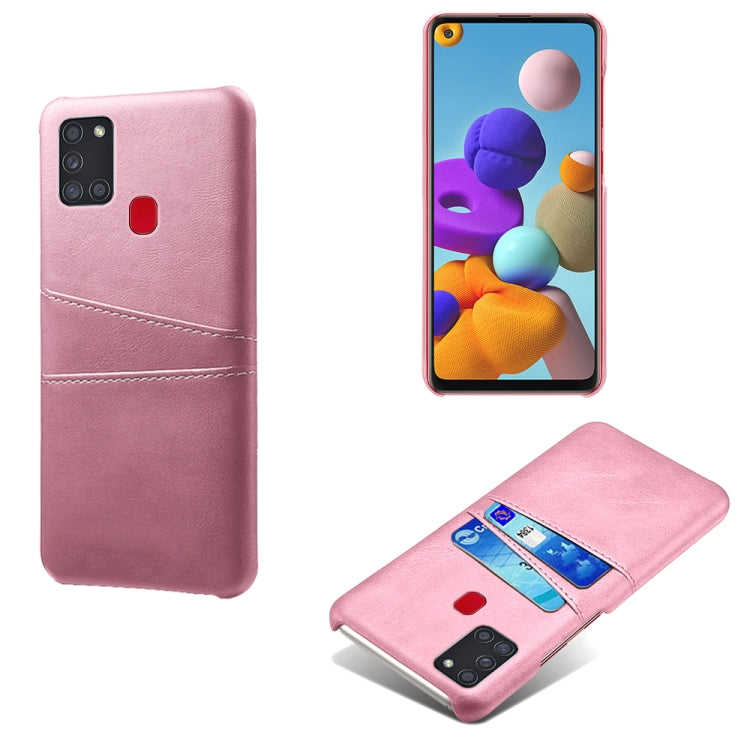 For Samsung Galaxy A21s Calf Texture PC + PU Leather Back Cover Shockproof Case with Dual Card Slots