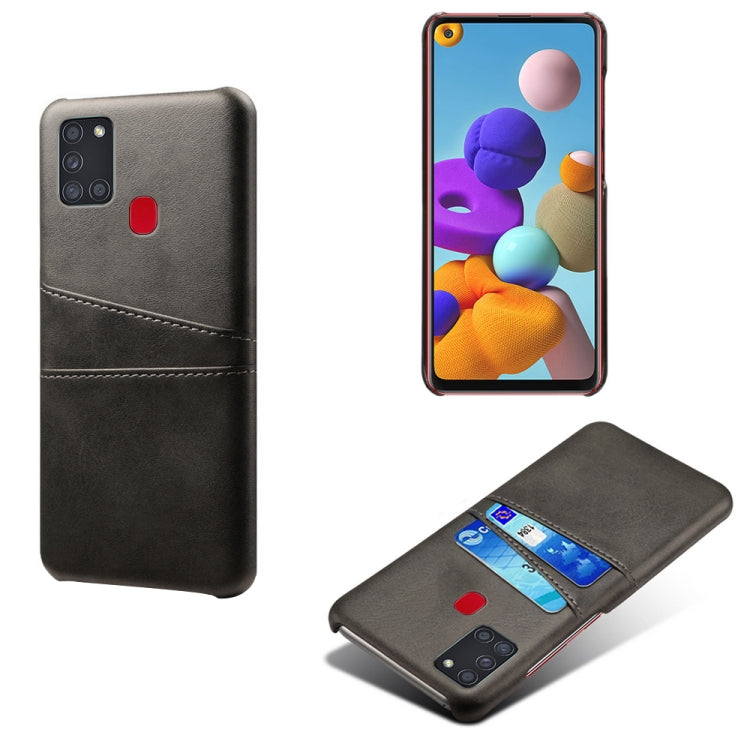 For Samsung Galaxy A21s Calf Texture PC + PU Leather Back Cover Shockproof Case with Dual Card Slots