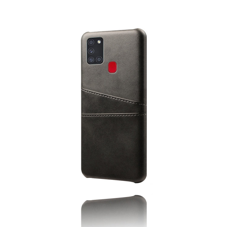 For Samsung Galaxy A21s Calf Texture PC + PU Leather Back Cover Shockproof Case with Dual Card Slots