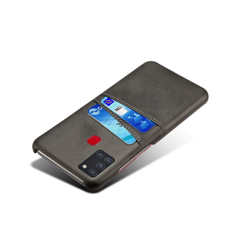 For Samsung Galaxy A21s Calf Texture PC + PU Leather Back Cover Shockproof Case with Dual Card Slots