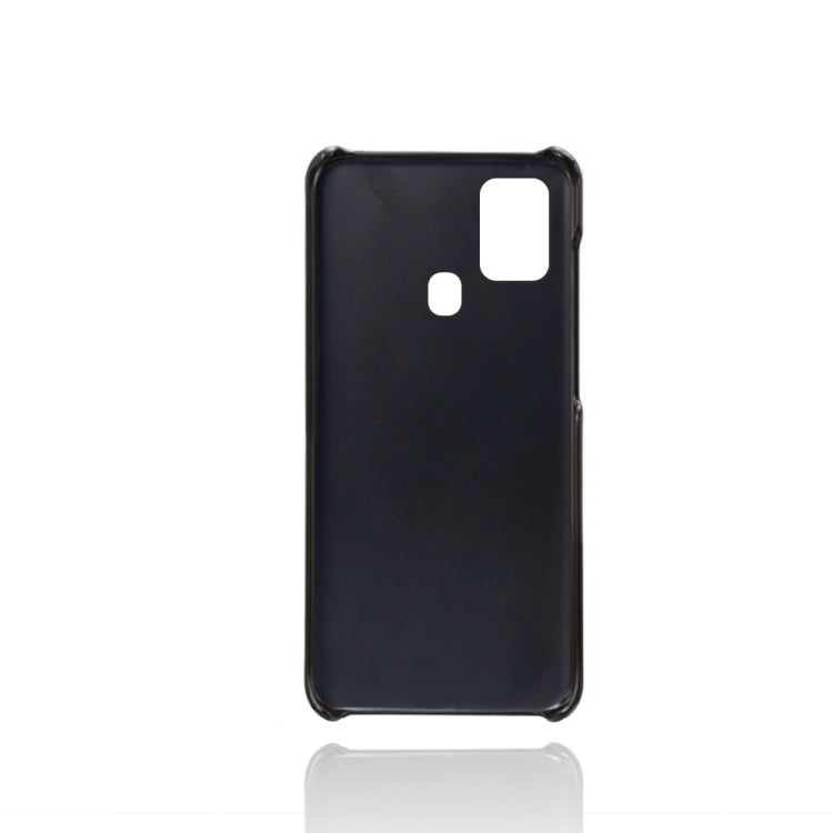 For Samsung Galaxy A21s Calf Texture PC + PU Leather Back Cover Shockproof Case with Dual Card Slots