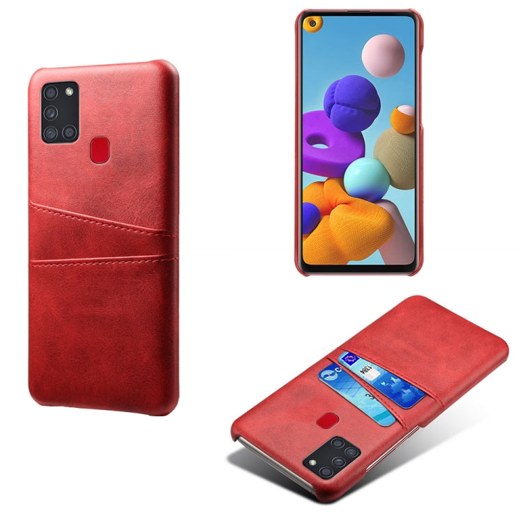 For Samsung Galaxy A21s Calf Texture PC + PU Leather Back Cover Shockproof Case with Dual Card Slots