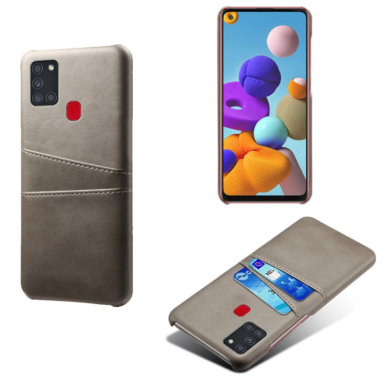 For Samsung Galaxy A21s Calf Texture PC + PU Leather Back Cover Shockproof Case with Dual Card Slots
