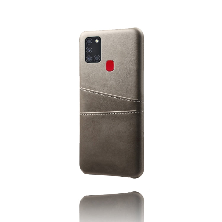 For Samsung Galaxy A21s Calf Texture PC + PU Leather Back Cover Shockproof Case with Dual Card Slots
