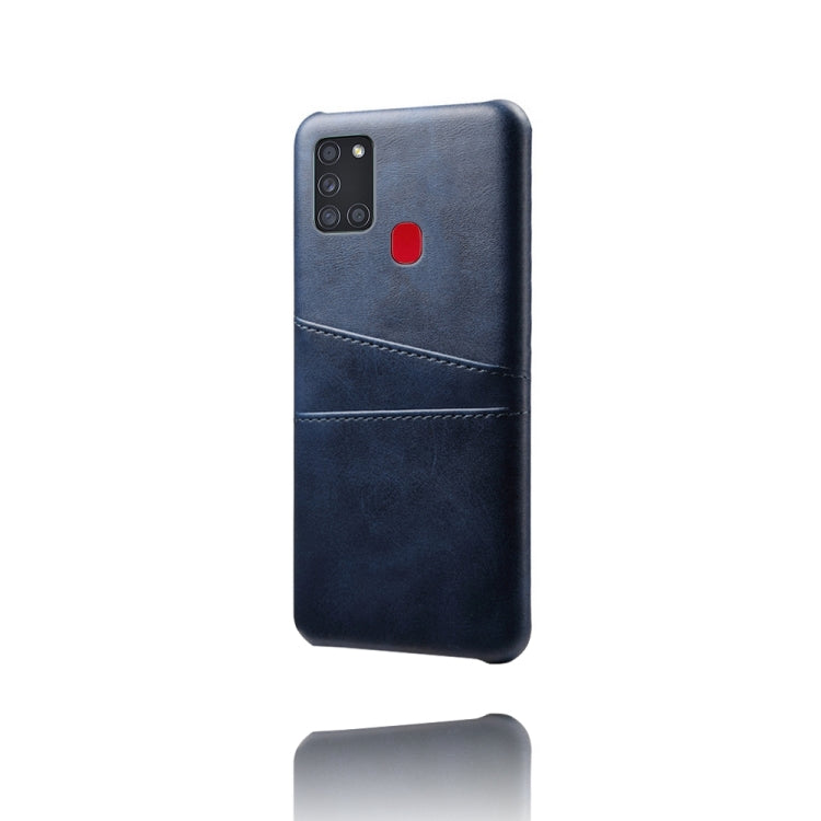 For Samsung Galaxy A21s Calf Texture PC + PU Leather Back Cover Shockproof Case with Dual Card Slots