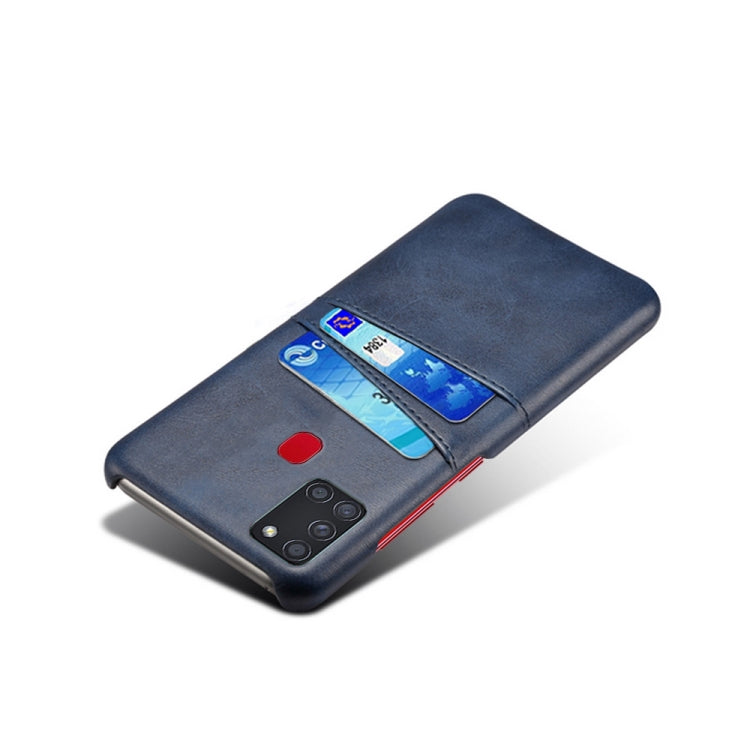 For Samsung Galaxy A21s Calf Texture PC + PU Leather Back Cover Shockproof Case with Dual Card Slots