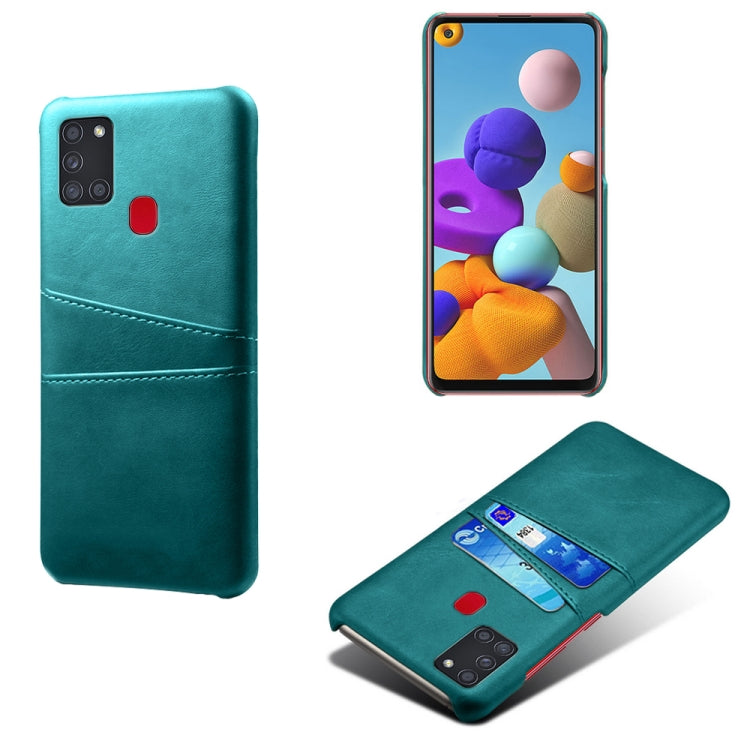 For Samsung Galaxy A21s Calf Texture PC + PU Leather Back Cover Shockproof Case with Dual Card Slots