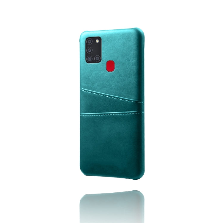 For Samsung Galaxy A21s Calf Texture PC + PU Leather Back Cover Shockproof Case with Dual Card Slots