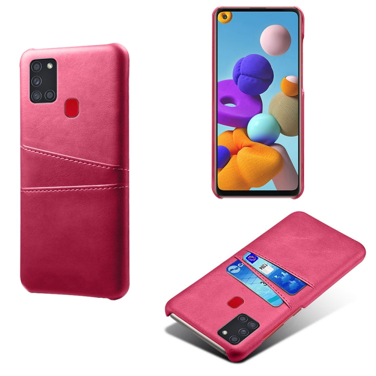 For Samsung Galaxy A21s Calf Texture PC + PU Leather Back Cover Shockproof Case with Dual Card Slots