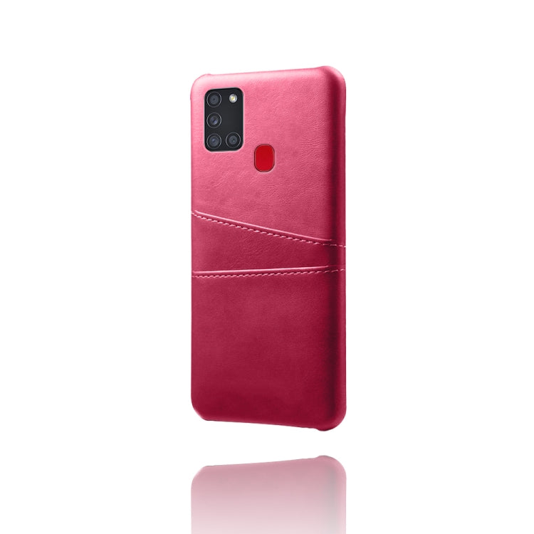 For Samsung Galaxy A21s Calf Texture PC + PU Leather Back Cover Shockproof Case with Dual Card Slots