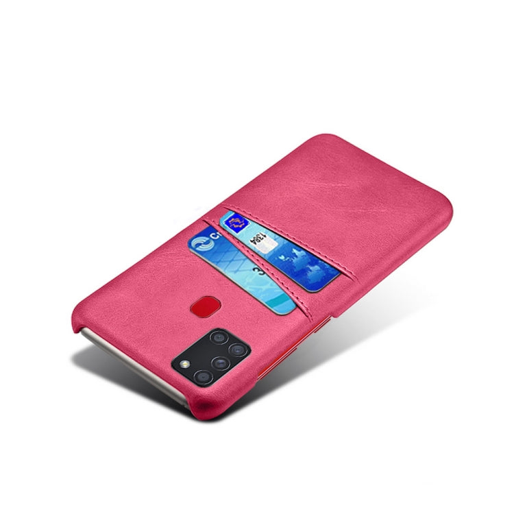 For Samsung Galaxy A21s Calf Texture PC + PU Leather Back Cover Shockproof Case with Dual Card Slots