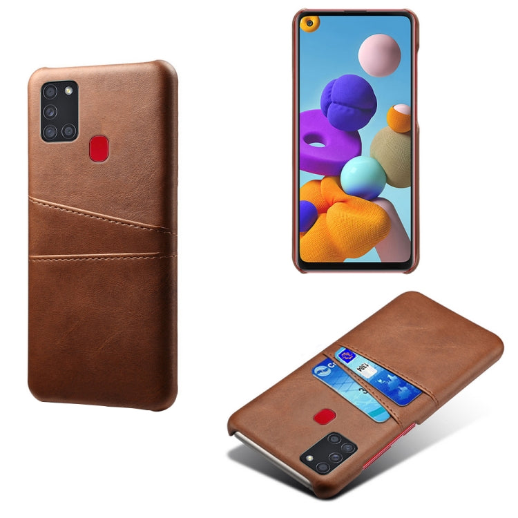 For Samsung Galaxy A21s Calf Texture PC + PU Leather Back Cover Shockproof Case with Dual Card Slots