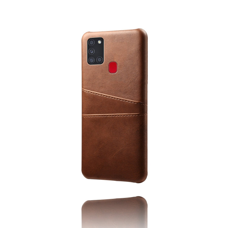 For Samsung Galaxy A21s Calf Texture PC + PU Leather Back Cover Shockproof Case with Dual Card Slots