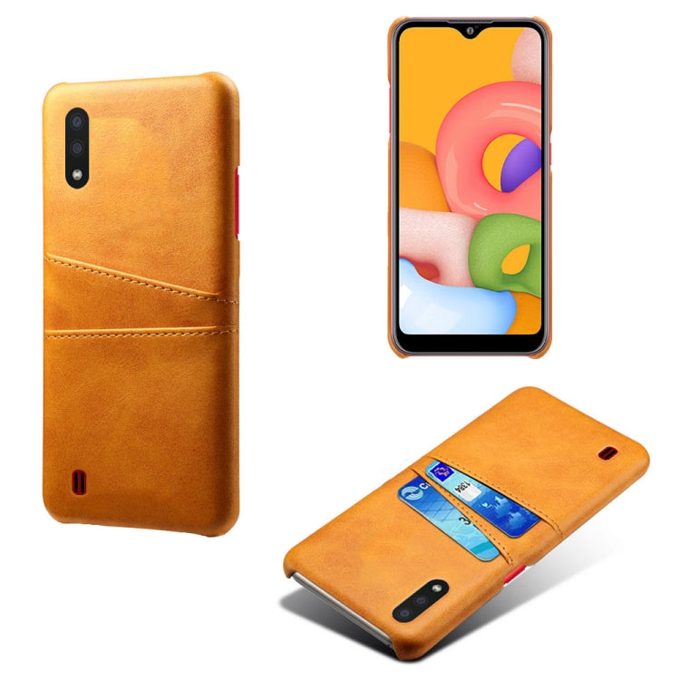 For Samsung Galaxy A01 Calf Texture PC + PU Leather Back Cover Shockproof Case with Dual Card Slots