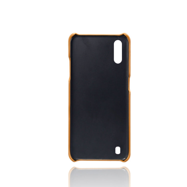 For Samsung Galaxy A01 Calf Texture PC + PU Leather Back Cover Shockproof Case with Dual Card Slots