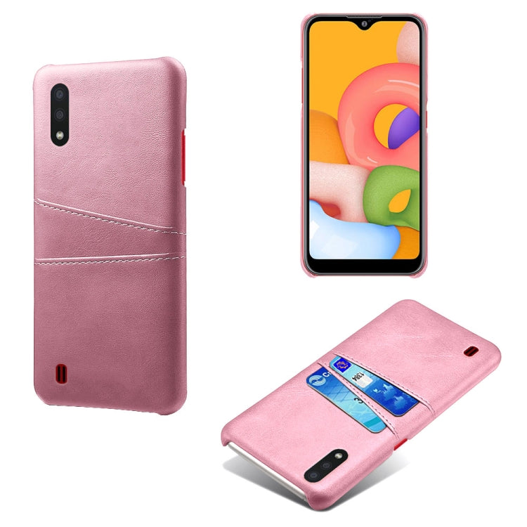 For Samsung Galaxy A01 Calf Texture PC + PU Leather Back Cover Shockproof Case with Dual Card Slots