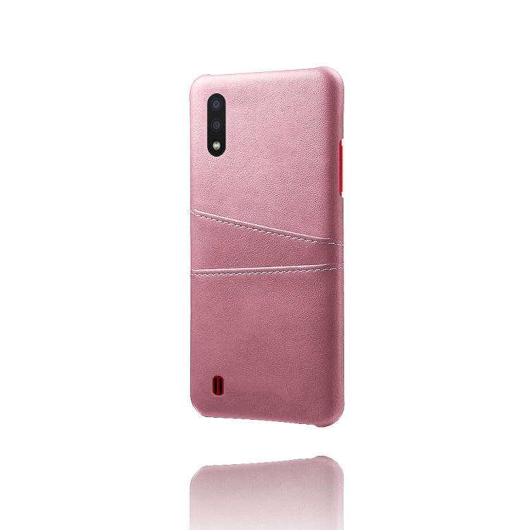 For Samsung Galaxy A01 Calf Texture PC + PU Leather Back Cover Shockproof Case with Dual Card Slots