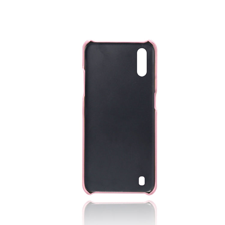 For Samsung Galaxy A01 Calf Texture PC + PU Leather Back Cover Shockproof Case with Dual Card Slots
