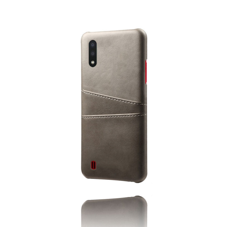 For Samsung Galaxy A01 Calf Texture PC + PU Leather Back Cover Shockproof Case with Dual Card Slots