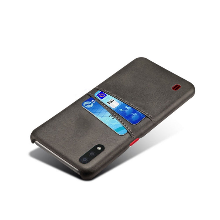 For Samsung Galaxy A01 Calf Texture PC + PU Leather Back Cover Shockproof Case with Dual Card Slots