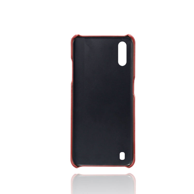 For Samsung Galaxy A01 Calf Texture PC + PU Leather Back Cover Shockproof Case with Dual Card Slots
