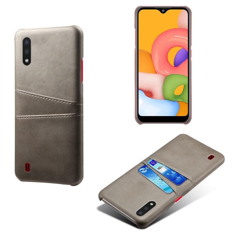 For Samsung Galaxy A01 Calf Texture PC + PU Leather Back Cover Shockproof Case with Dual Card Slots