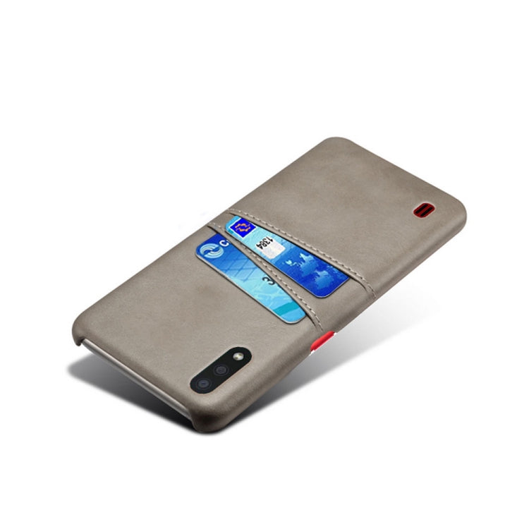 For Samsung Galaxy A01 Calf Texture PC + PU Leather Back Cover Shockproof Case with Dual Card Slots