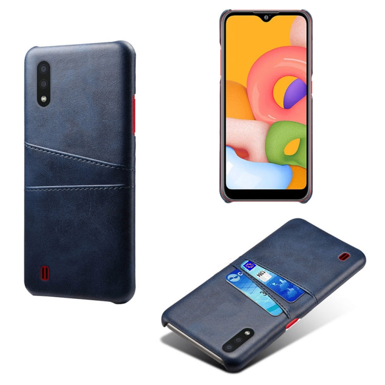 For Samsung Galaxy A01 Calf Texture PC + PU Leather Back Cover Shockproof Case with Dual Card Slots