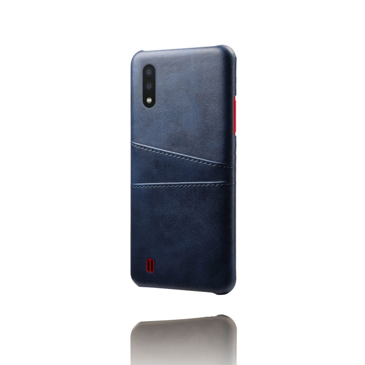 For Samsung Galaxy A01 Calf Texture PC + PU Leather Back Cover Shockproof Case with Dual Card Slots