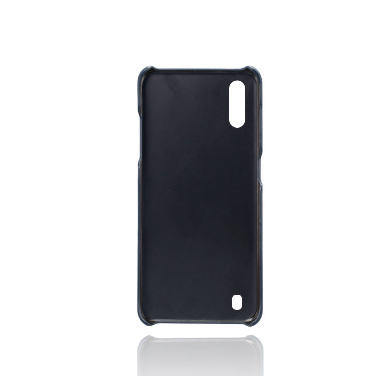 For Samsung Galaxy A01 Calf Texture PC + PU Leather Back Cover Shockproof Case with Dual Card Slots