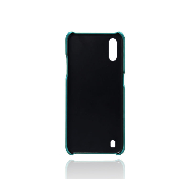 For Samsung Galaxy A01 Calf Texture PC + PU Leather Back Cover Shockproof Case with Dual Card Slots