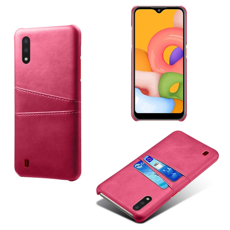 For Samsung Galaxy A01 Calf Texture PC + PU Leather Back Cover Shockproof Case with Dual Card Slots