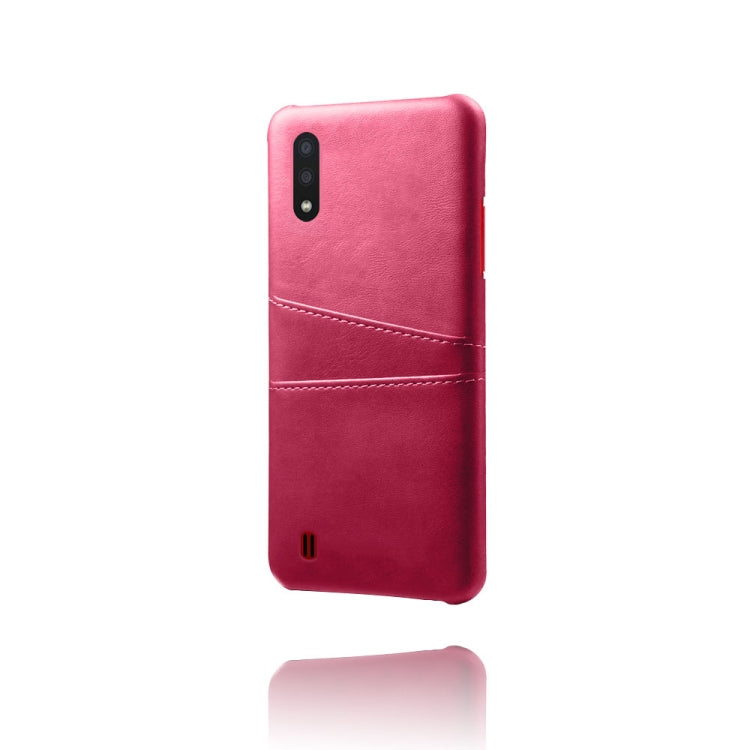 For Samsung Galaxy A01 Calf Texture PC + PU Leather Back Cover Shockproof Case with Dual Card Slots