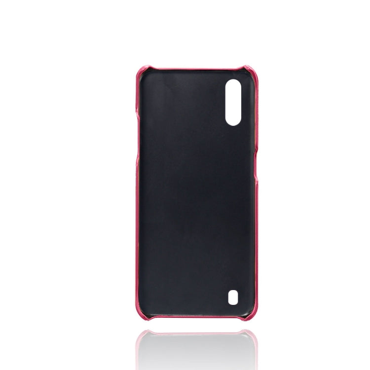 For Samsung Galaxy A01 Calf Texture PC + PU Leather Back Cover Shockproof Case with Dual Card Slots