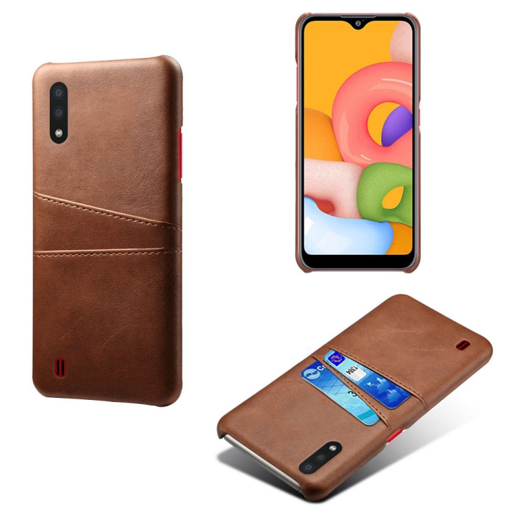 For Samsung Galaxy A01 Calf Texture PC + PU Leather Back Cover Shockproof Case with Dual Card Slots